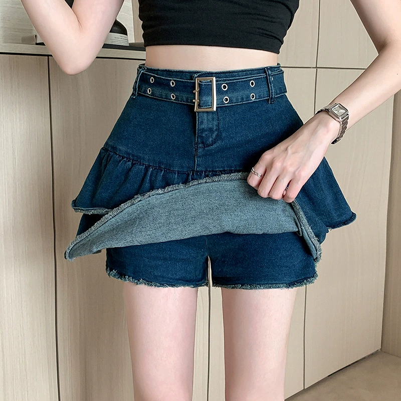 Summer denim skirt, fitted trousers, A-line, high waist