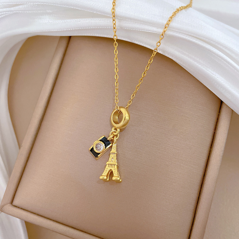 Titanium Steel Camera Tower Necklace With Full Diamond Inlay_voghion.com