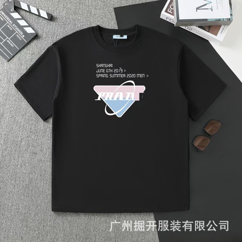 クロスボーダー 2025 夏のトレンドブランド P ファミリー新レタープリントラウンドネック Tシャツカジュアルファッショントレンド半袖男性と女性|undefined