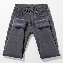 黑灰色加绒牛仔裤女小脚铅笔裤韩版高腰冬季保暖加厚弹力紧身长裤