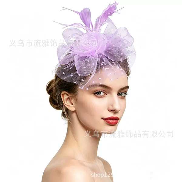 Hot-Selling Amazon Feather Headpiece for Horse Racing Festival Party Performance, Vintage Mesh Headwear Hair Accessory