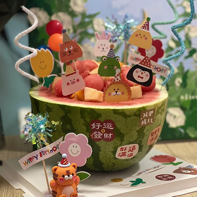 風ネット有名人夏のフルーツスイカケーキデコレーションおにぎり小動物ハッピーバースデーカードベーキングプラグイン送料無料|undefined