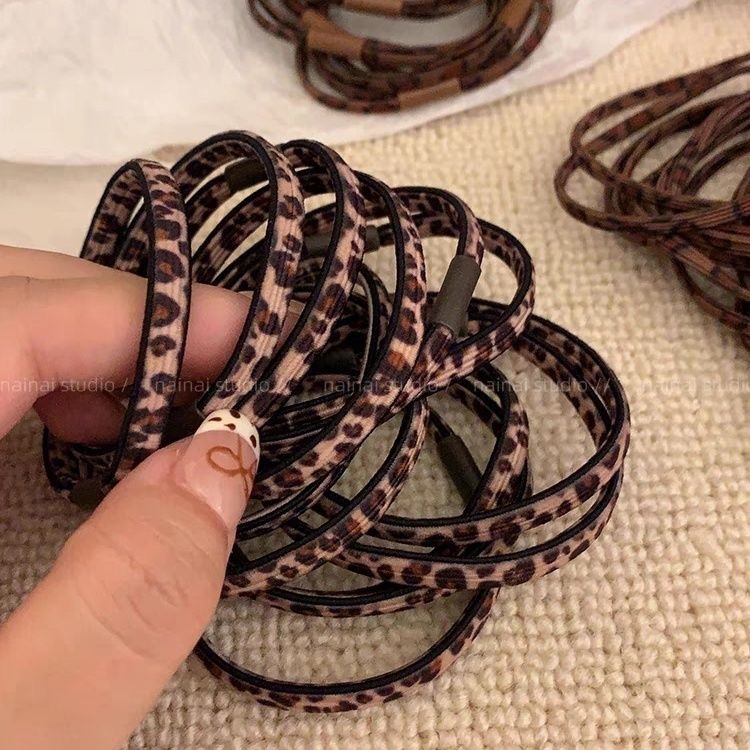10g Weight Retro Simple Style Women's Plaid Leopard Cord Hair Tie