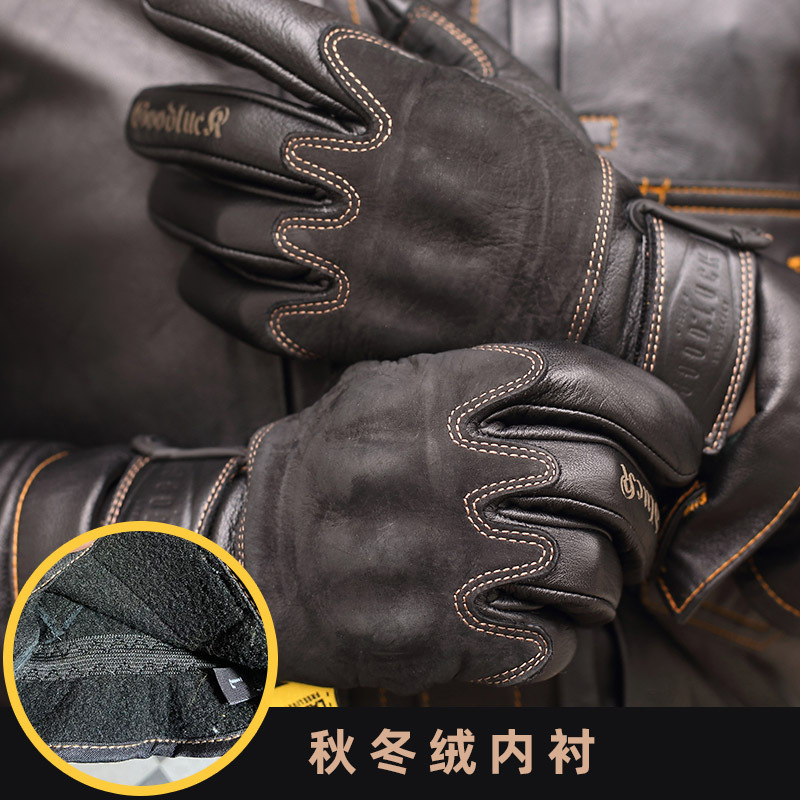 Retro leather gloves for men and women all-season, brown windproof equipment, fall protection 8
