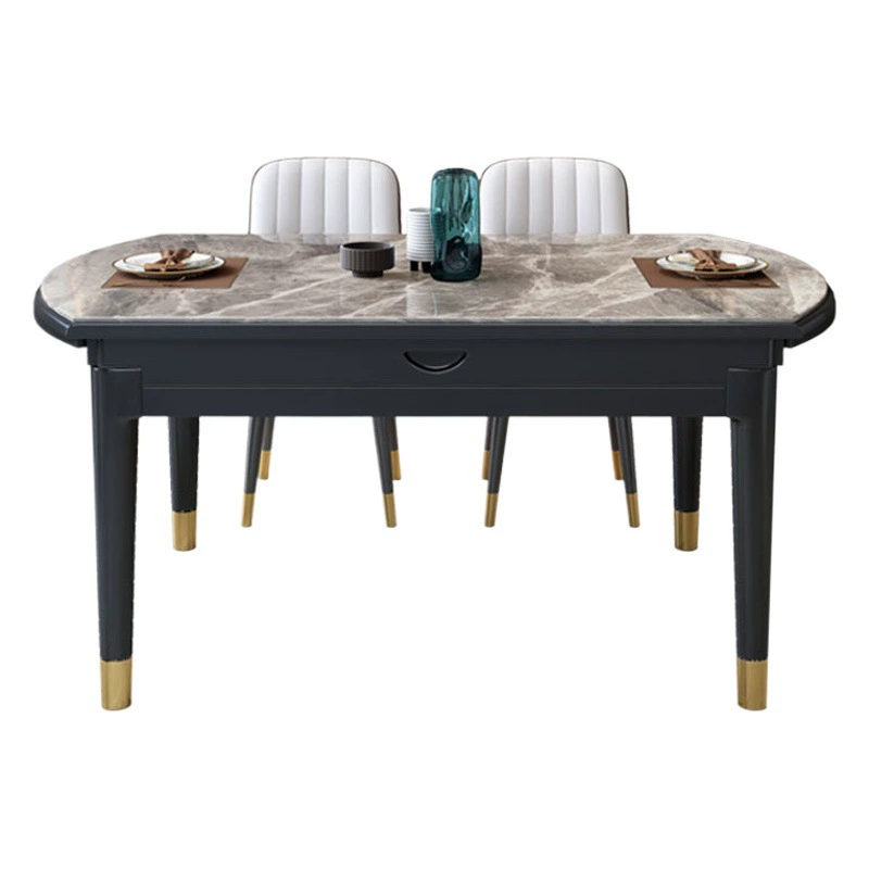 Легкая Роскошная каменная доска Обеденный стол и стул Комбинация Современная простая столовая для небольших квартир Телескопический складной квадратный и круглый стол из цельного дерева двойного назначения