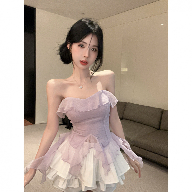 ギャルのファッションセットのハスの葉の辺は腰のシフォンの胸のベストを収めます。|undefined