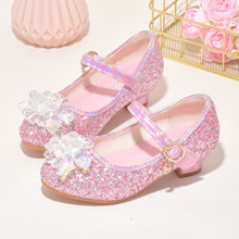 儿童春秋款时尚高跟水晶鞋女童公主鞋银色表演出大合唱中大童单鞋