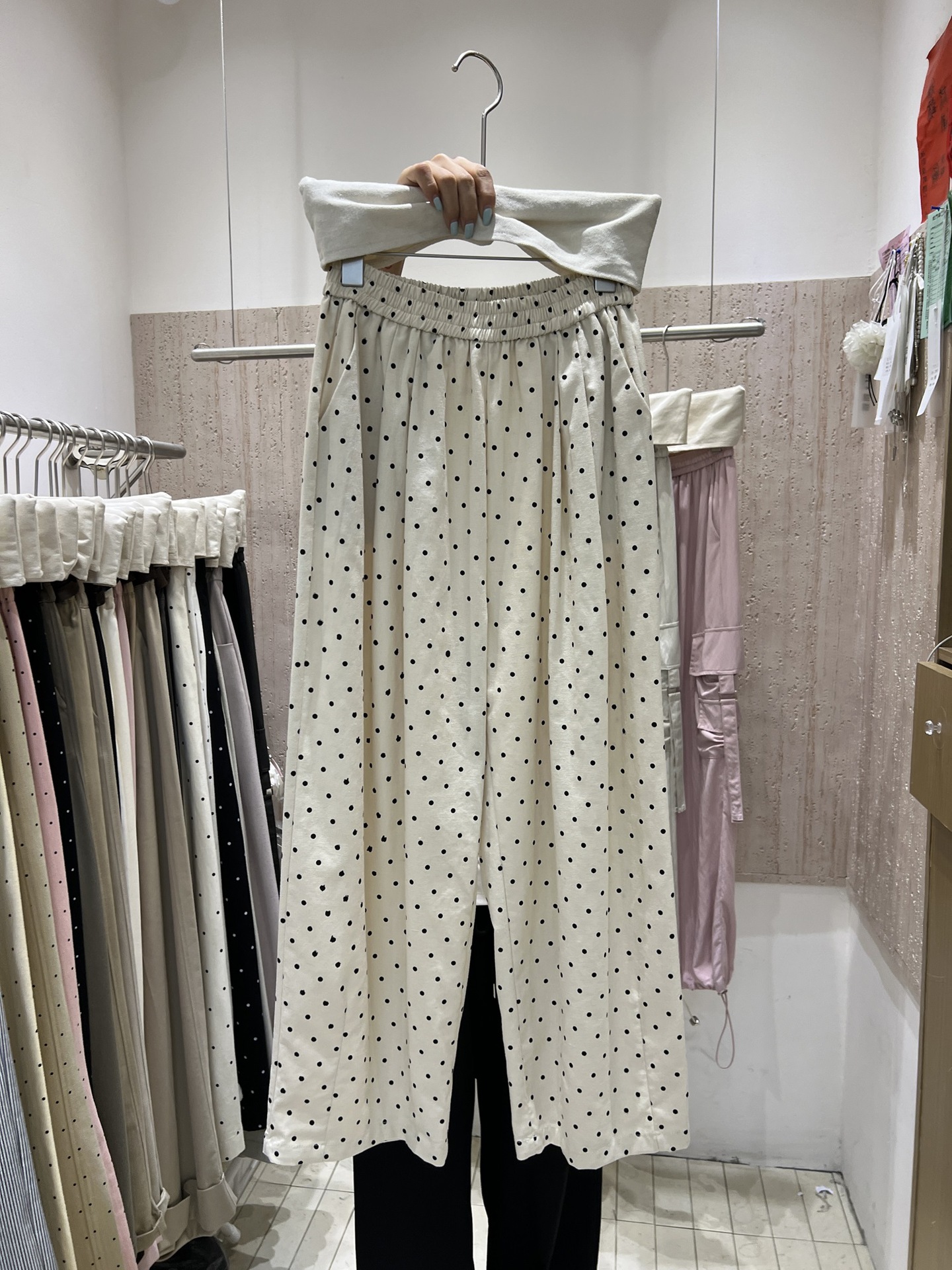 韩版夏季时尚新款潮流通勤风个性波点松紧腰休闲女长裤
