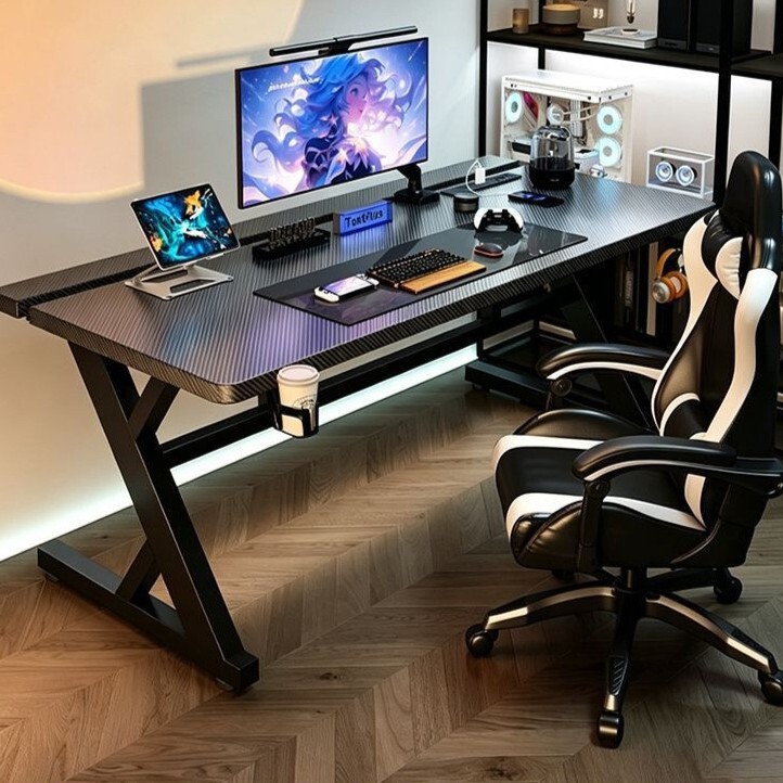Home office desk for bedroom, can be fitted with a robotic arm, gaming desk in carbon fiber style, office light luxury simple computer desk