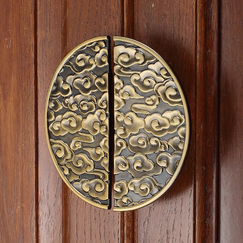 凡帝羅新中式實木櫥櫃抽屜柜子衣櫃門拉手仿古銅對裝拉手半圓把手