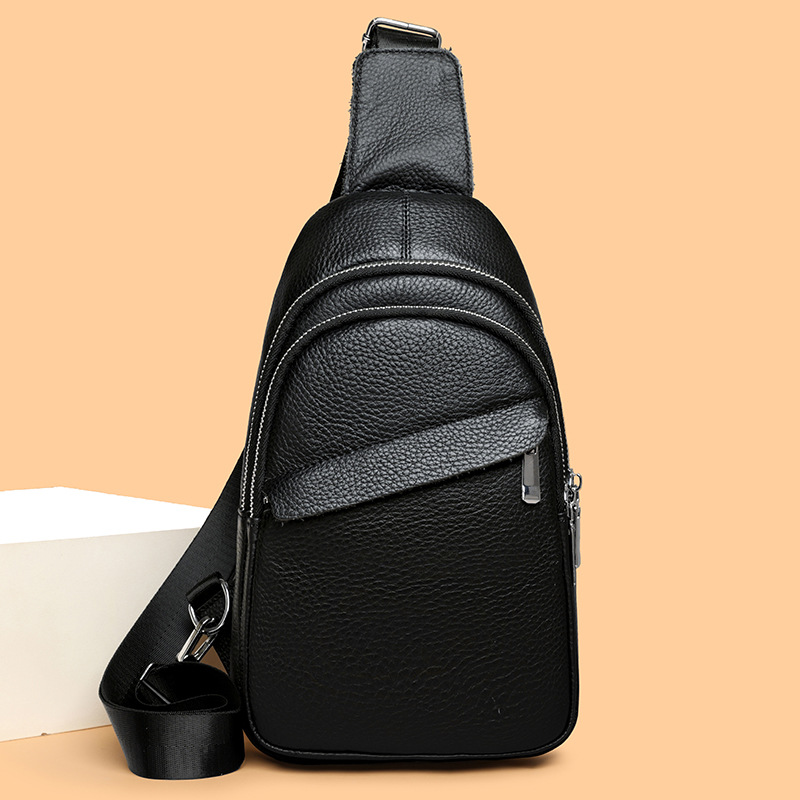 Wholesale Genuine Leather Chest Bag for Men, Casual Cowhide Fashion Crossbody Bag, Simple and Versatile Premium Chest Bag