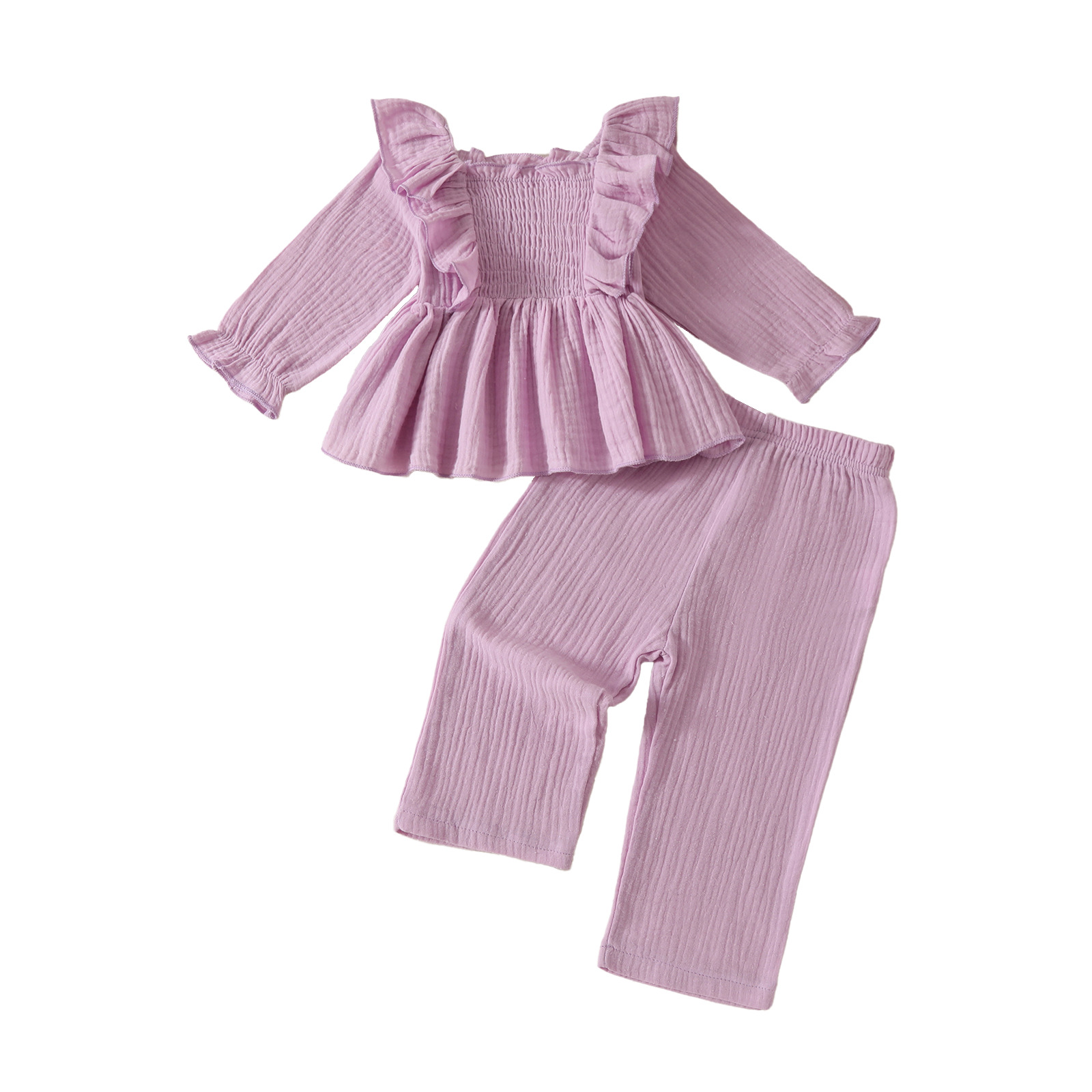 208g Weight Kids Clothing Sets Children's Clothing Type Long Sleeve Sleeve Length Cotton and Linen Fabric Type Pants Sets Sets Type 2 Pieces Set Quantity Casual, Daily Occasion Collarless Neckline Regular Fit Fit Type Solid Color Pattern Spring, Autumn Season Baby Girl'S, Girl'S Gender Simple Style Style Simple Style Solid Color Cotton And Linen Girls Clothing Sets 2