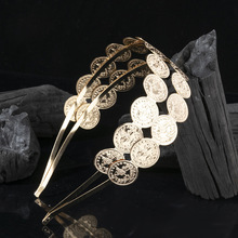 双层个性时尚金属头饰厂家直销欧美时尚流行发饰圆钱币金属发箍