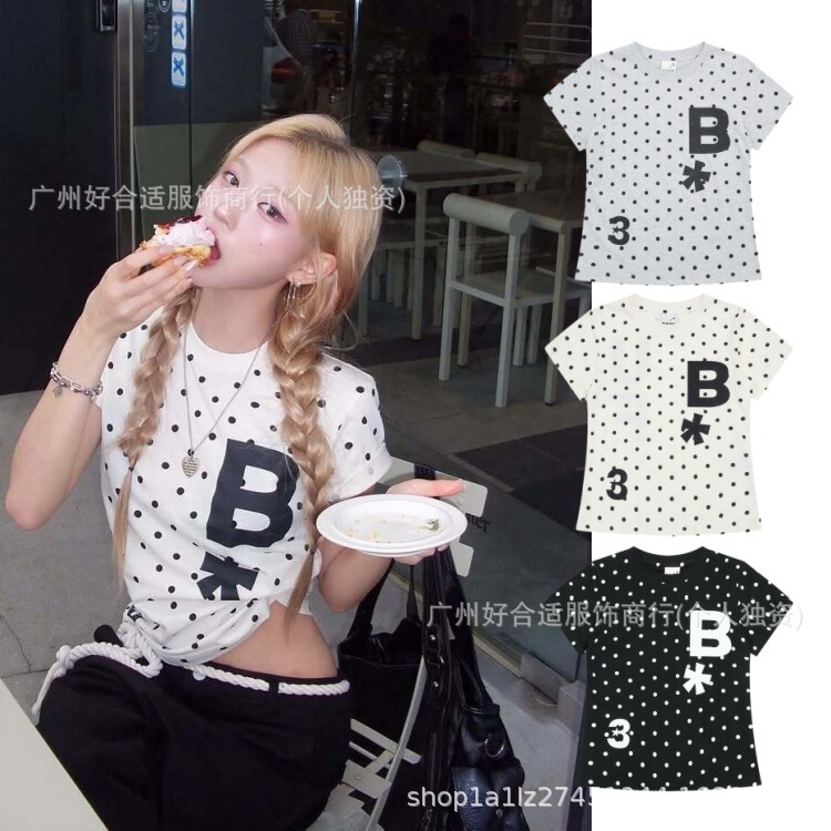 In-Stock Korean Bauf Casual Polka Dot T-Shirt Slim Fit Short Sleeve Women's Casual T-Shirt Slim Fit Short Sleeve 26 Summer New Arrival In-Stock Korean Bauf Casual Polka Dot T-Shirt Slim Fit Short Sleeve Women's Casual T-Shirt Slim Fit Short Sleeve 26 Summer New Arrival