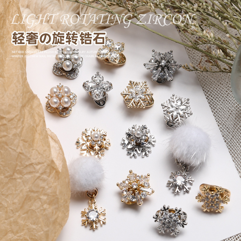 2026 Autumn and Winter Trendy Internet Celebrity Hot-Selling Fortune Beads High-Speed Nail Art Accessories Snowflake Zircon Sparkling Pearl Premium