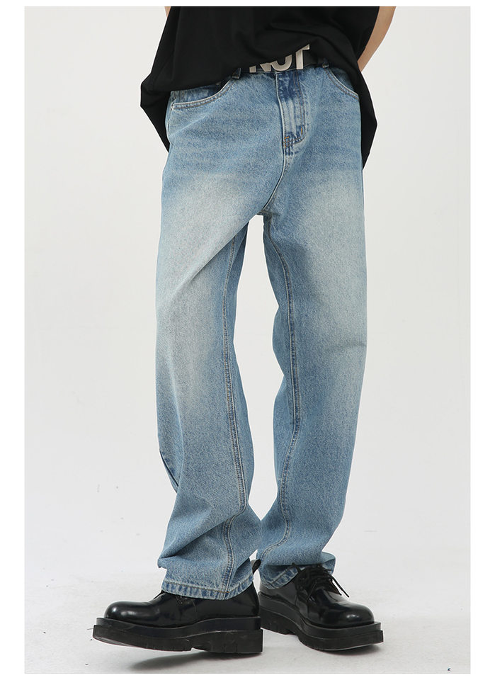 Quần jean nam ống thẳng phong cách Hàn Quốc, quần dài denim xử lý giặt cổ điển tôn chân — Xanh denim chi tiết 8