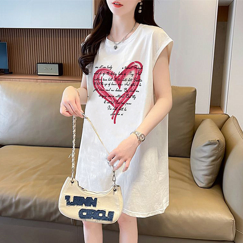 Plus Size Design Pure Cotton Sleeveless T-Shirt Vest Dress Women's Summer Korean Style Loose Casual Versatile Mid-Skirt