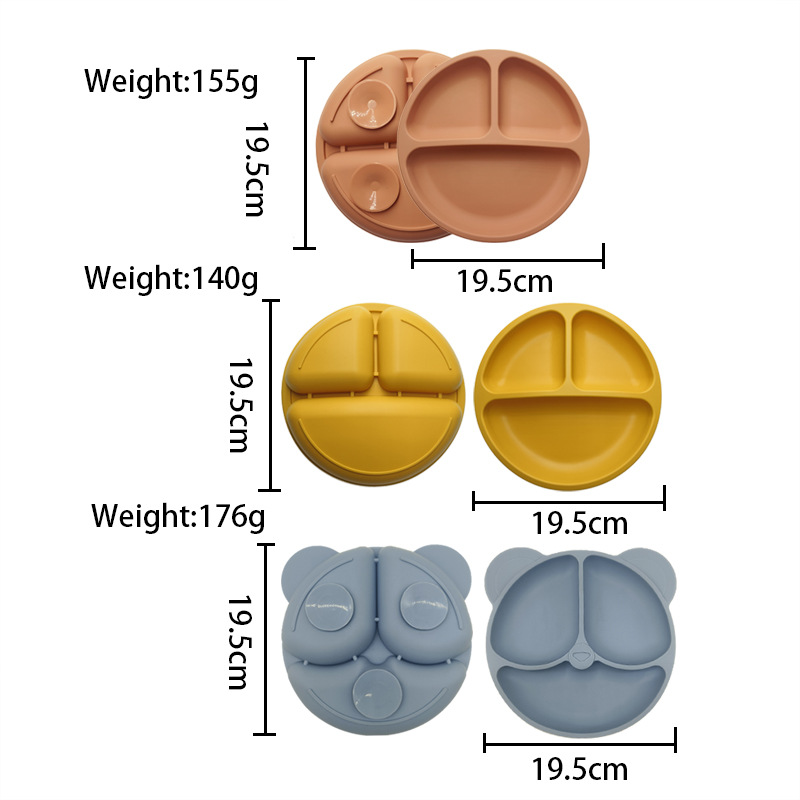 Silicona bebé cena placa redonda cara sonriente vajilla de silicona de los niños plato de cena de silicona suplemento de alimentos para bebés plato de cena del compartimiento