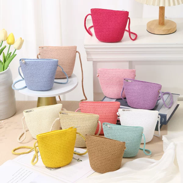 Summer Children's Straw Bag Woven Crossbody Bag Little Girl's Backpack Beach Straw Bag Cute Mini Coin Purse