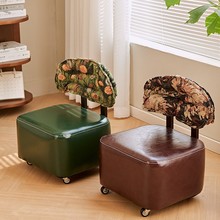 实木凳子家用靠背小椅子移动沙发凳软包换鞋凳万向轮板凳家用矮凳