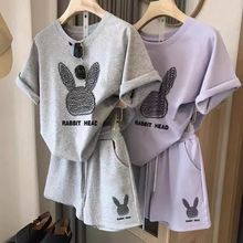 2025跨境外贸运动休闲套装女夏装宽松时尚减龄短袖短裤两件套洋气