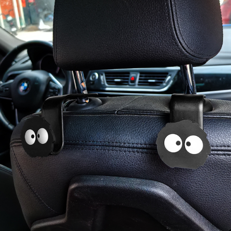 Gancho trasero del asiento del automóvil Dibujos animados lindo briquetas de carbón negro Gancho de almacenamiento trasero del automóvil Decoración del automóvil