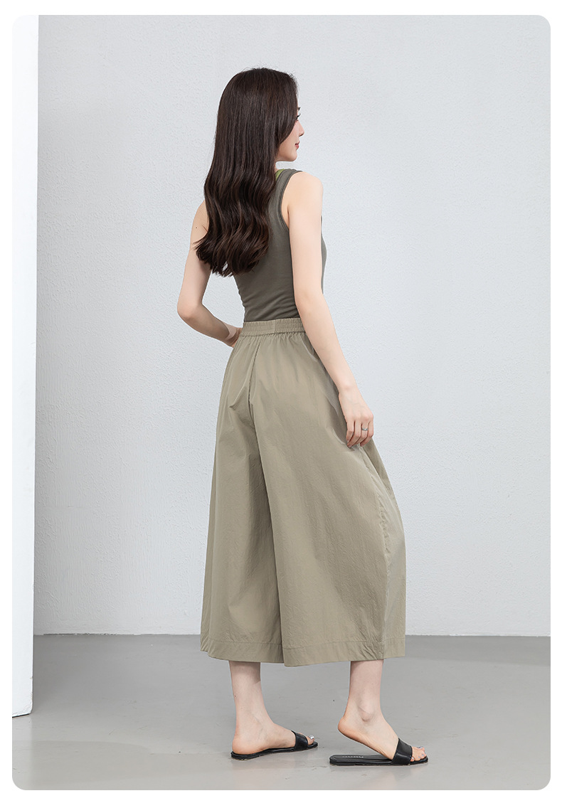 Quần culottes nữ ống rộng cạp thun chống nắng mùa hè dáng suông che mông đùi — màu xanh navy chi tiết 28