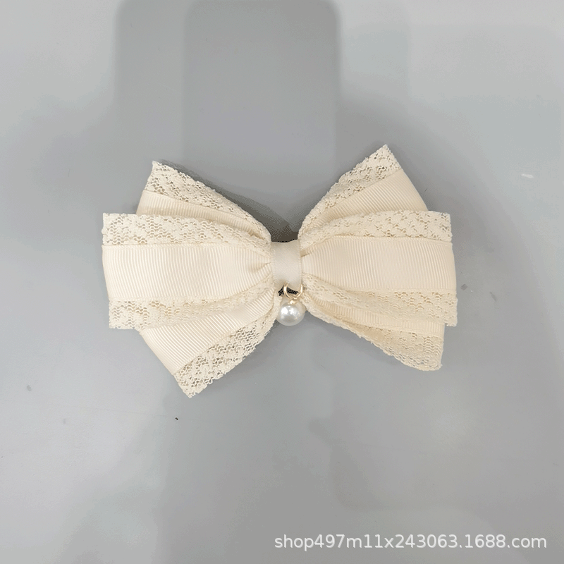 New Lace Double Bow Pearl One-Line Clip Hairpin Simple Fashion Net Red Ladies Hair Accessories Manufacturers Direct Supply Application Scenario
