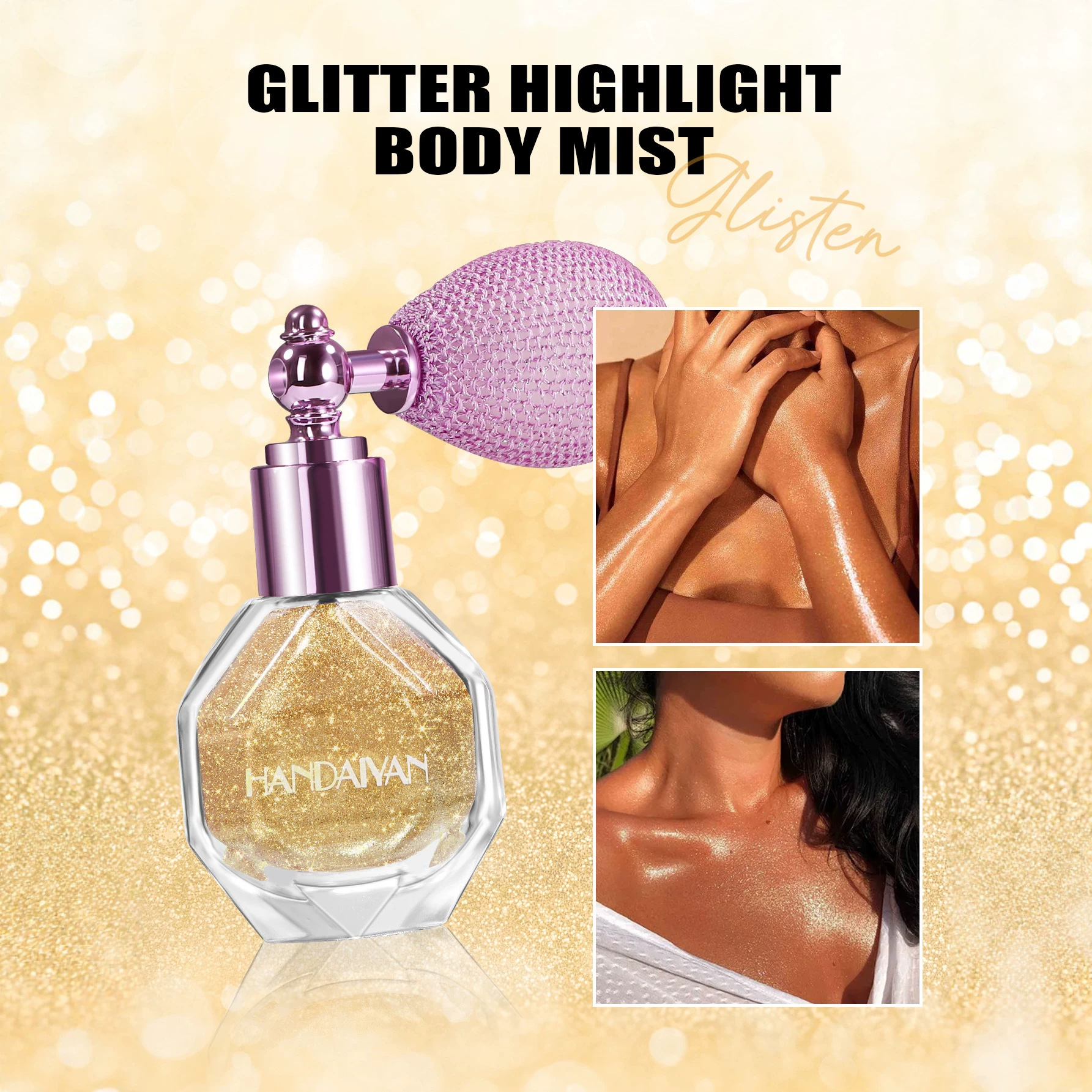 Cross-Border Glitter Body Highlighter Handaiyan High-Gloss Spray Glitter Spray Bottle High-Gloss Airbag Spray Bottle