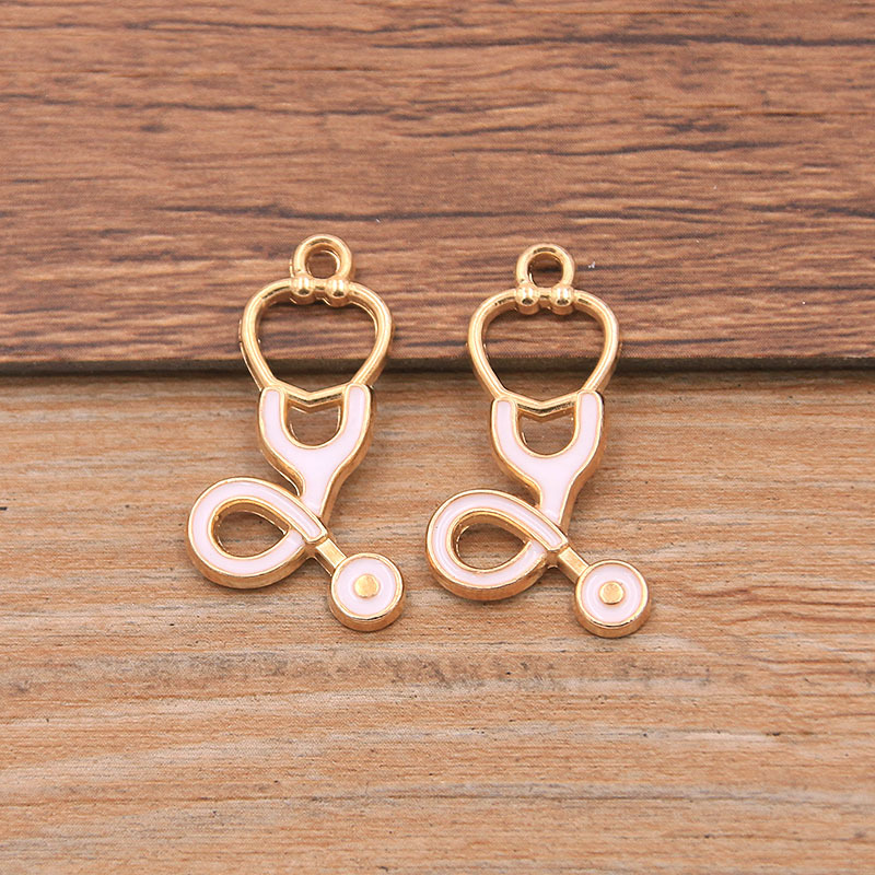 6 encanto médico DIY aleación accesorios de la joyería 2 color base gota aceite estetoscopio jeringa amor colgante