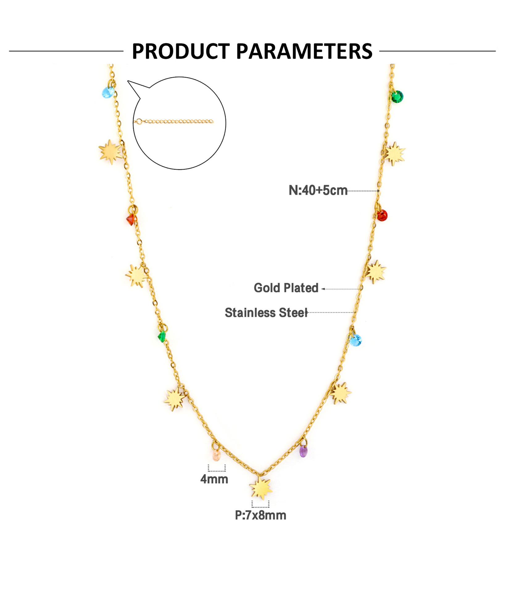 Mode Teufels Auge Stern Rostfreier Stahl Kette Halskette display picture 2