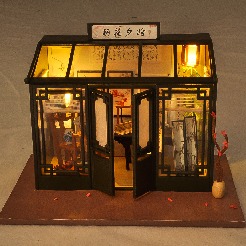 Casa hecha a mano de bricolaje restaurante de sushi japonés modelo de ensamblaje de construcción de juguetes en miniatura para construir una casa regalo de cumpleaños para niñas