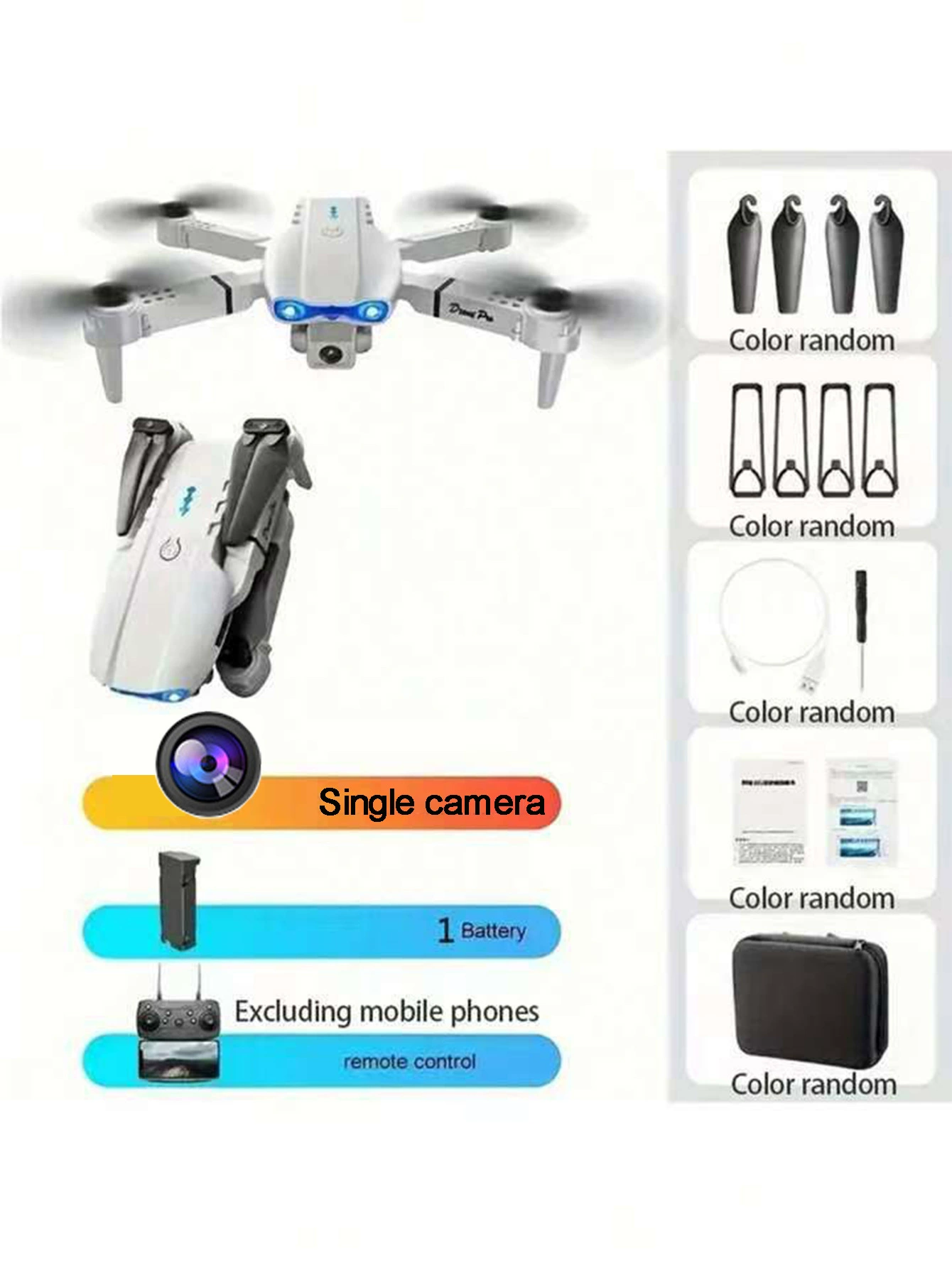 Folding Drone E99 Remote Control, CCTV or No-Camera Options, Single/Dual/Three Batteries