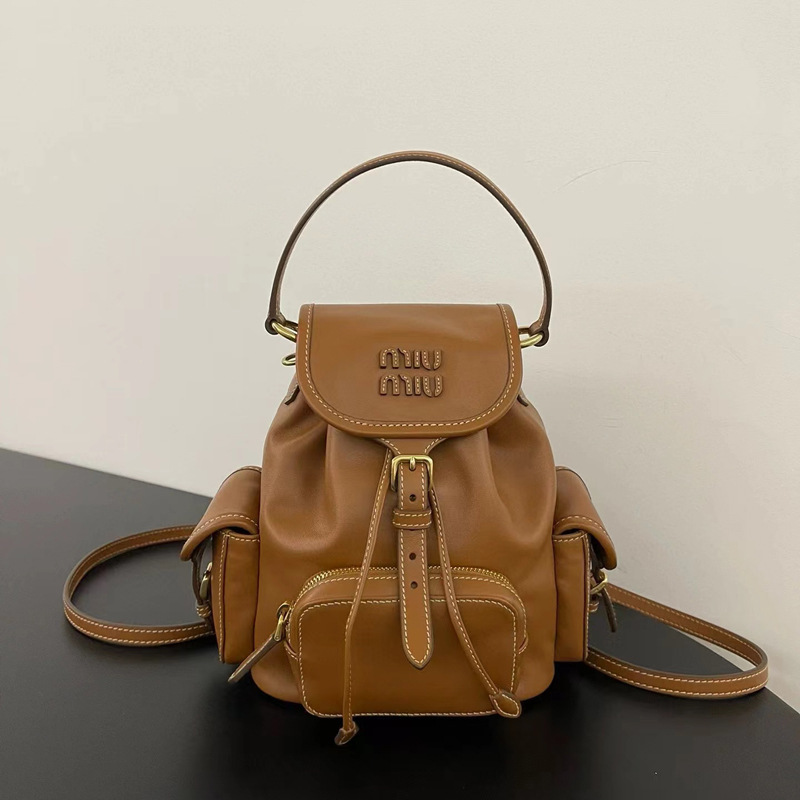 Miu 2025 New Retro Canvas Backpack Large Capacity Color-Blocking Fashion Versatile Handbag Commuter Women's Bag Trendy