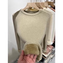 欧货一体绒保暖加厚针织毛衣女简约基础款打底衫2025春季韩版上衣