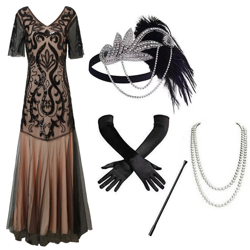 1920S Retro Sequin Dress European and American Banquet Party Long Evening Dress Export Women's Plus Size Dress