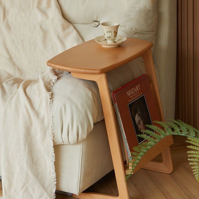 Side corner coffee table for small apartment living room, natural wood color mini solid wood minimalist German beech sofa side table