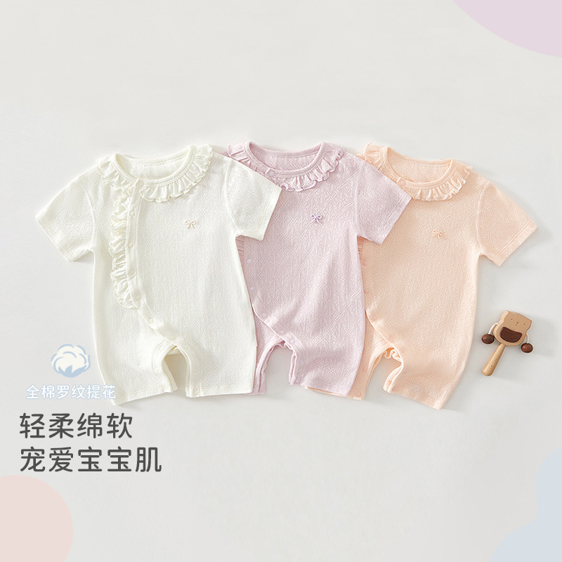 Short-sleeved jumpsuit for small-month-old babies Type A summer ribbed jacquard cotton thin cute outerwear