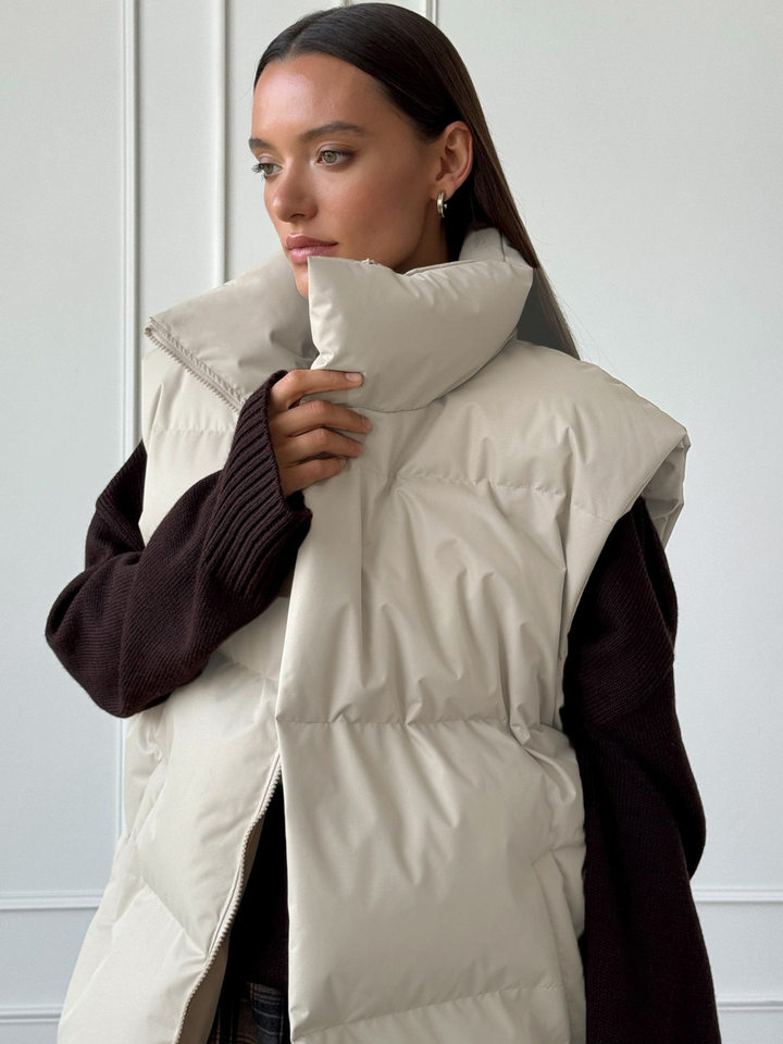 Áo vest gile bông nữ dáng rộng không tay dài trung bình — Màu xám đậm, Màu đen chi tiết 23