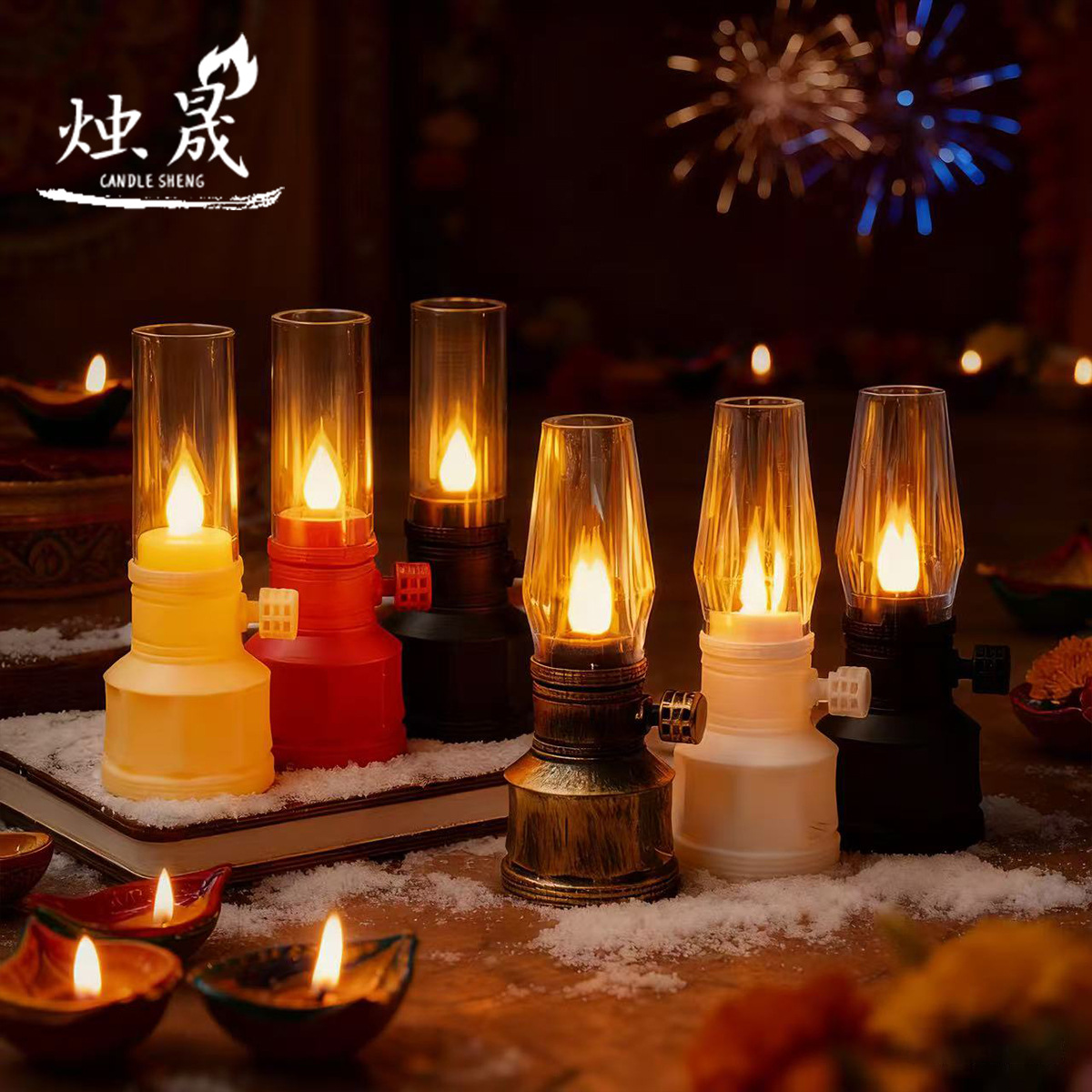 复古煤油灯排灯节塑料电子蜡烛风灯led氛围感盏灯小夜灯装饰摆件