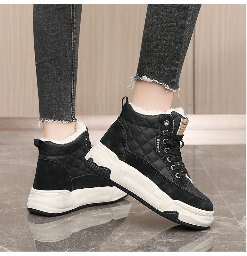 KT2510 nouvelle version coréenne automne hiver 2024 avec des bottes de neige mi-hautes en peluche pour femmes à blocage de couleur, augmentant la hauteur_voghion.com