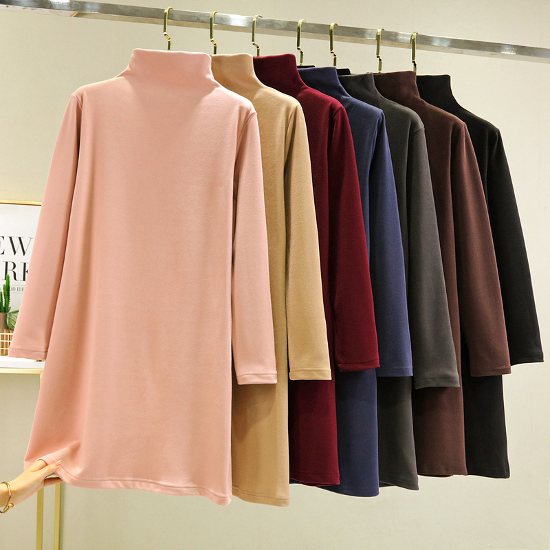 Autumn and winter New velvet half-high collar long sleeve dress Korean style loose large size A- line dress