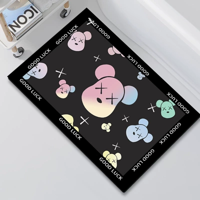 Avtomobil döşəmə paspasları – Entry Door Floor Mat Dry - bathroom-mat-multicolored-bear-head-black-4060cm