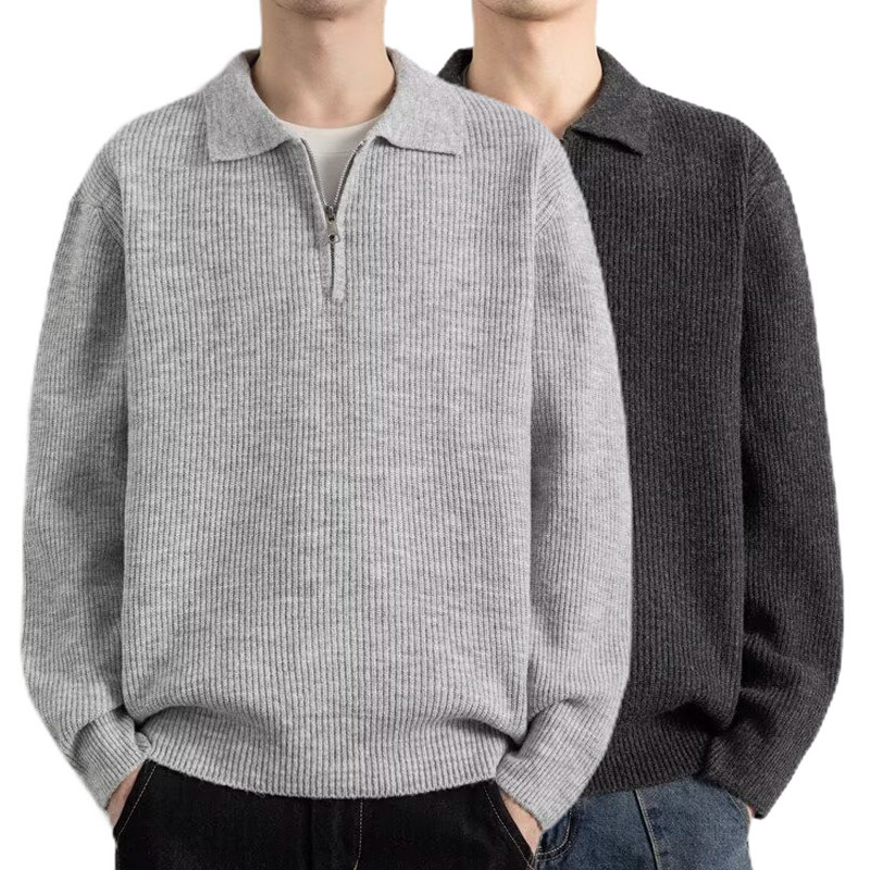Explosiones transfronterizas de tamaño europeo tamaño grande polo con solapa media cremallera jersey suéter hombre viejo viento otoño invierno fábrica al por mayor