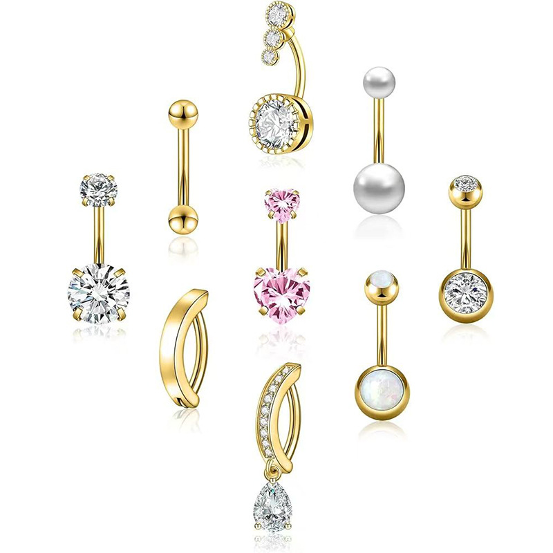 Set di 9 pezzi multicolore transfrontalieri per ombelico, anelli per ombelico alla moda, gioielli per piercing all'ingrosso_voghion.com