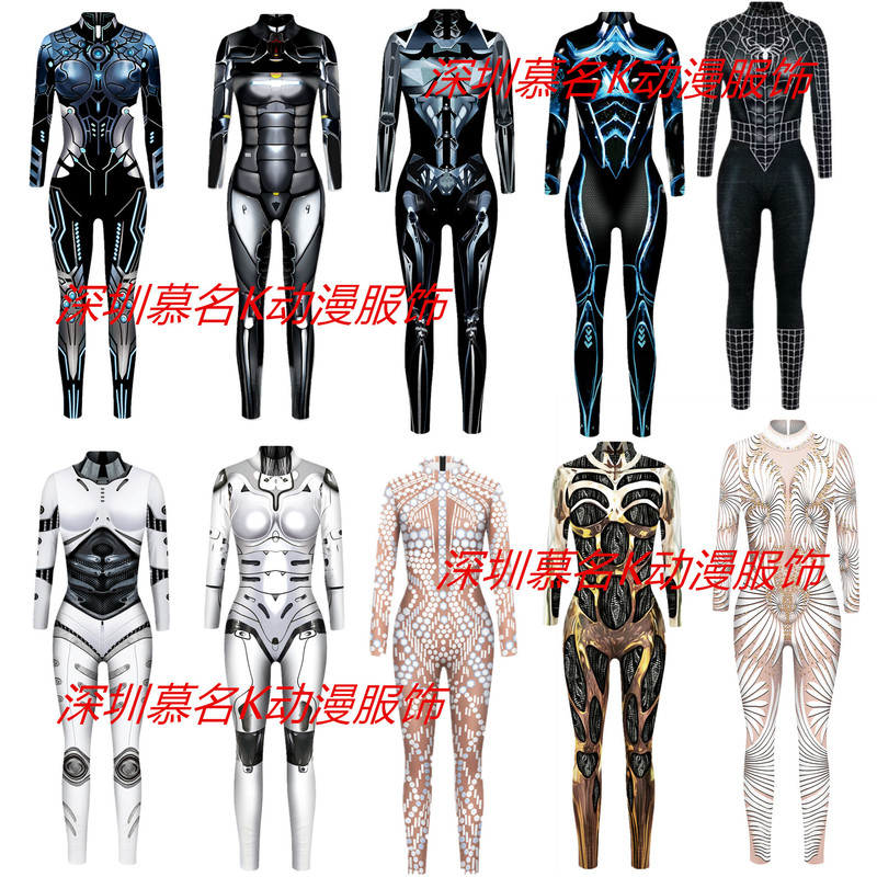 2022 foreign trade Halloween new armor machine 3D digital printing slim fit long sleeve cos jumpsuit