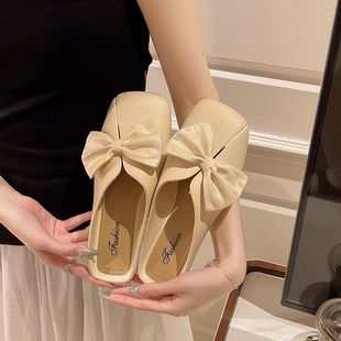 Light Luxury Evening Style Half Slippers Women's Spring and Summer New Pointed Flat Baotou One-line Sandal Shallow Mouth Mary Jane Single-layer Shoes
