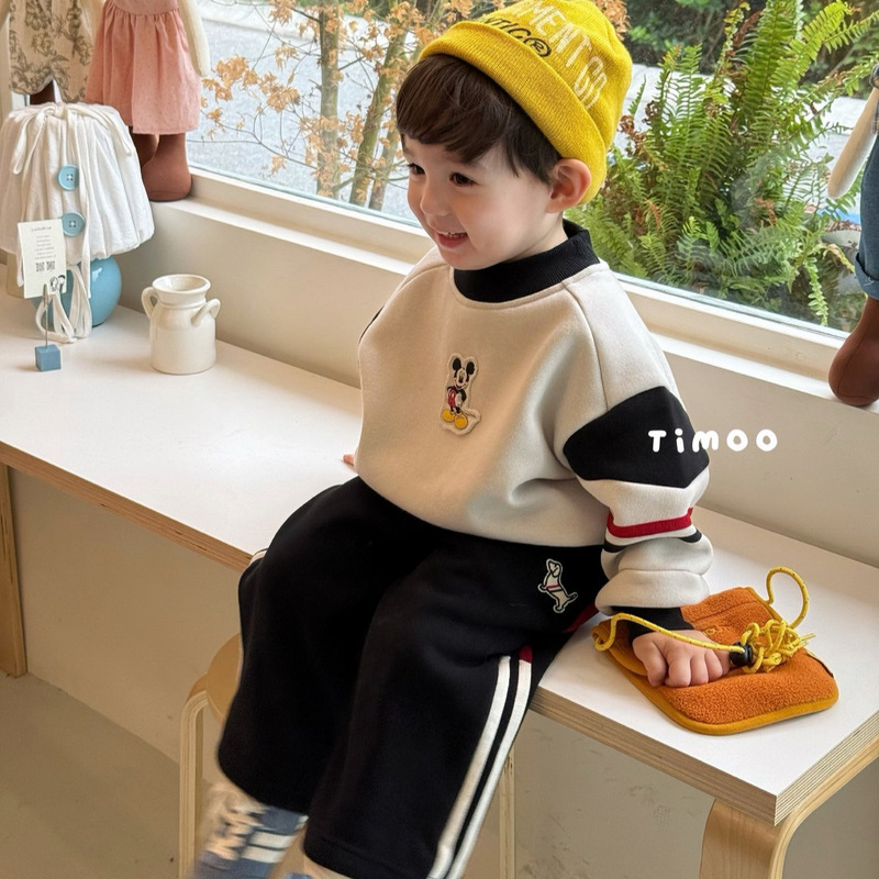 Boys' Sweatshirt with Fleece Lining, Thickened 2025 New Model, Children's Warm Top, Stylish Winter Clothing for Babies, Casual Children's Wear