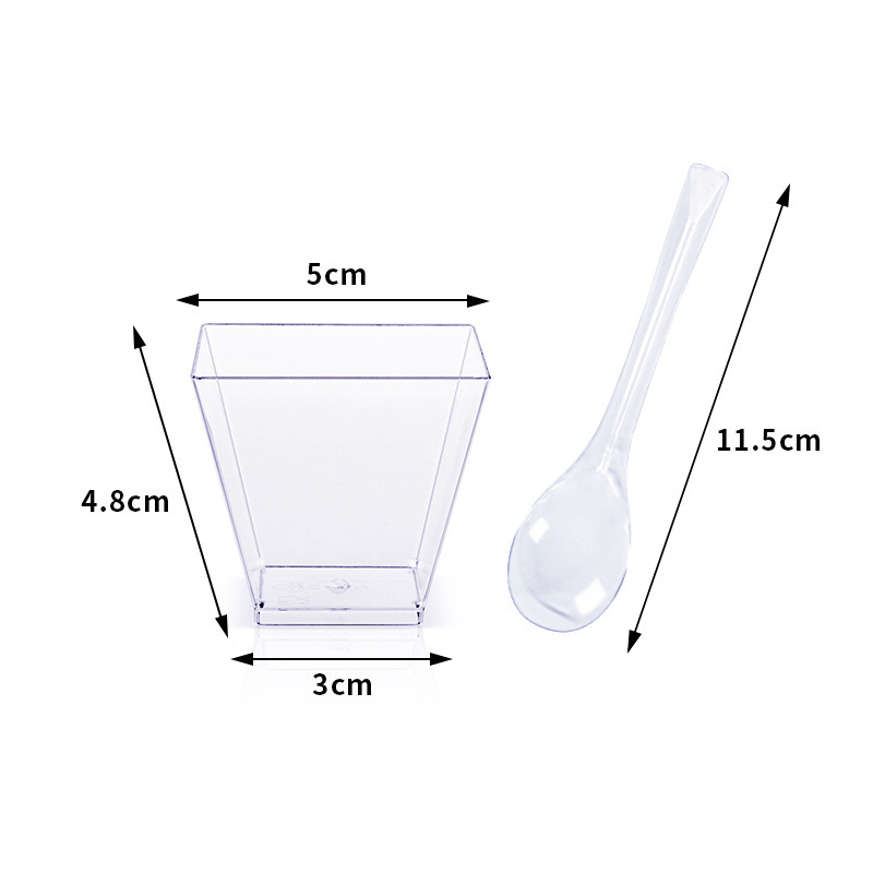 Psプラスチック透明5oz150ml角型デザートカップ蓋とスプーンムースカップ布丁カップクロスボーダーアマゾン|undefined