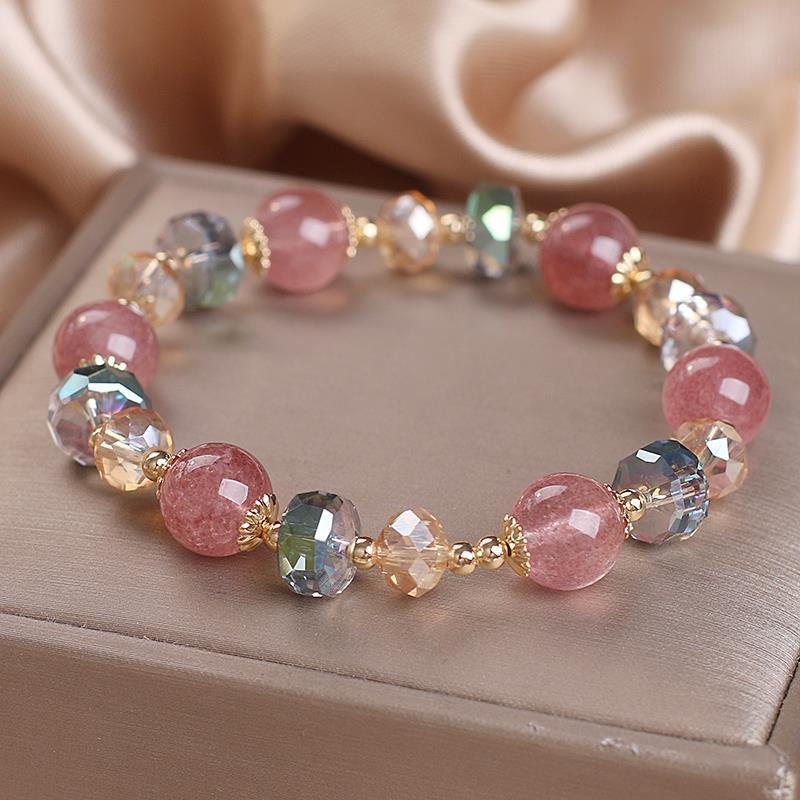 Pulsera de cristal Flor de melocotón fresa cristal cuentas pulsera mujer nombramiento cristal pulsera regalo para compañeros de clase novias AliExpress